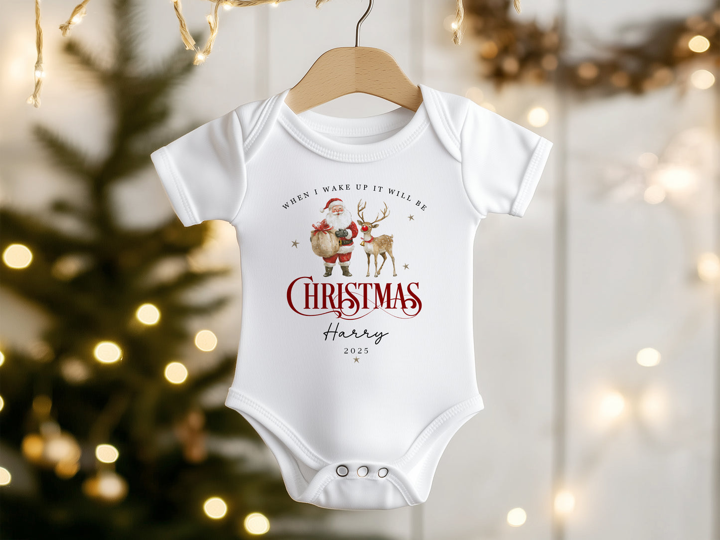 When I Wake Up - Christmas Romper - Santa and Reindeer Design