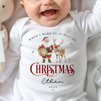 When I Wake Up - Christmas Romper - Santa and Reindeer Design
