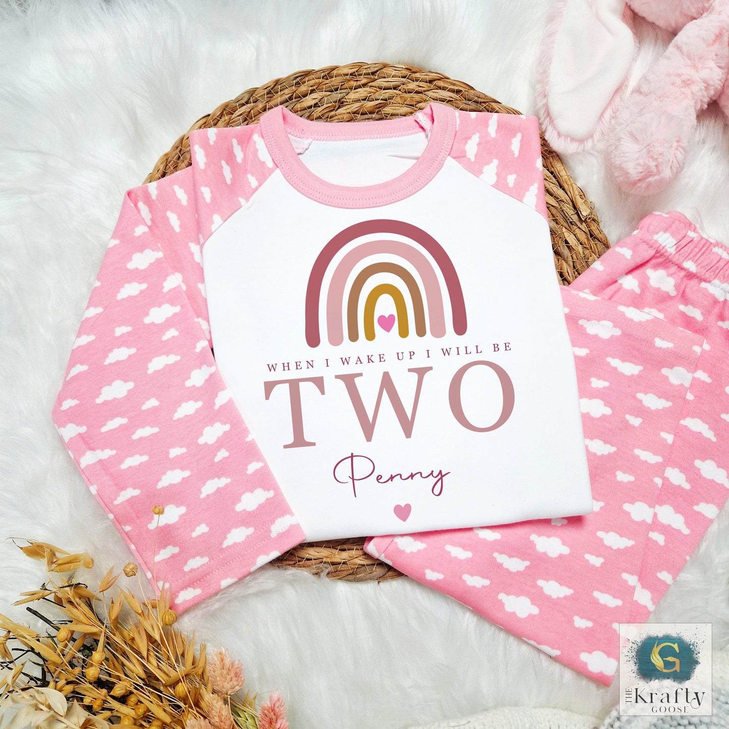 Personalised Birthday Pyjamas - Pink Rainbow Design