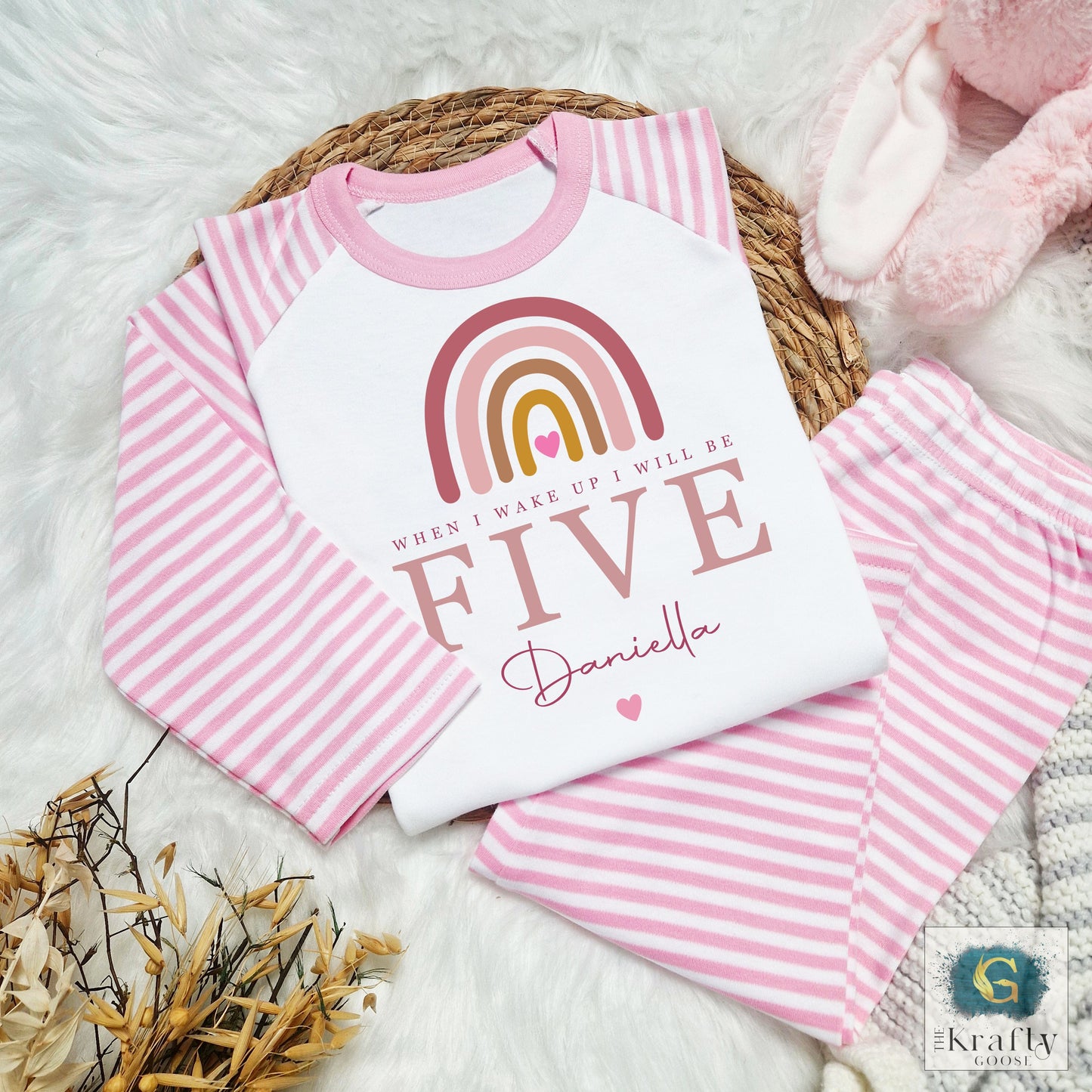 Personalised Birthday Pyjamas - Pink Rainbow Design