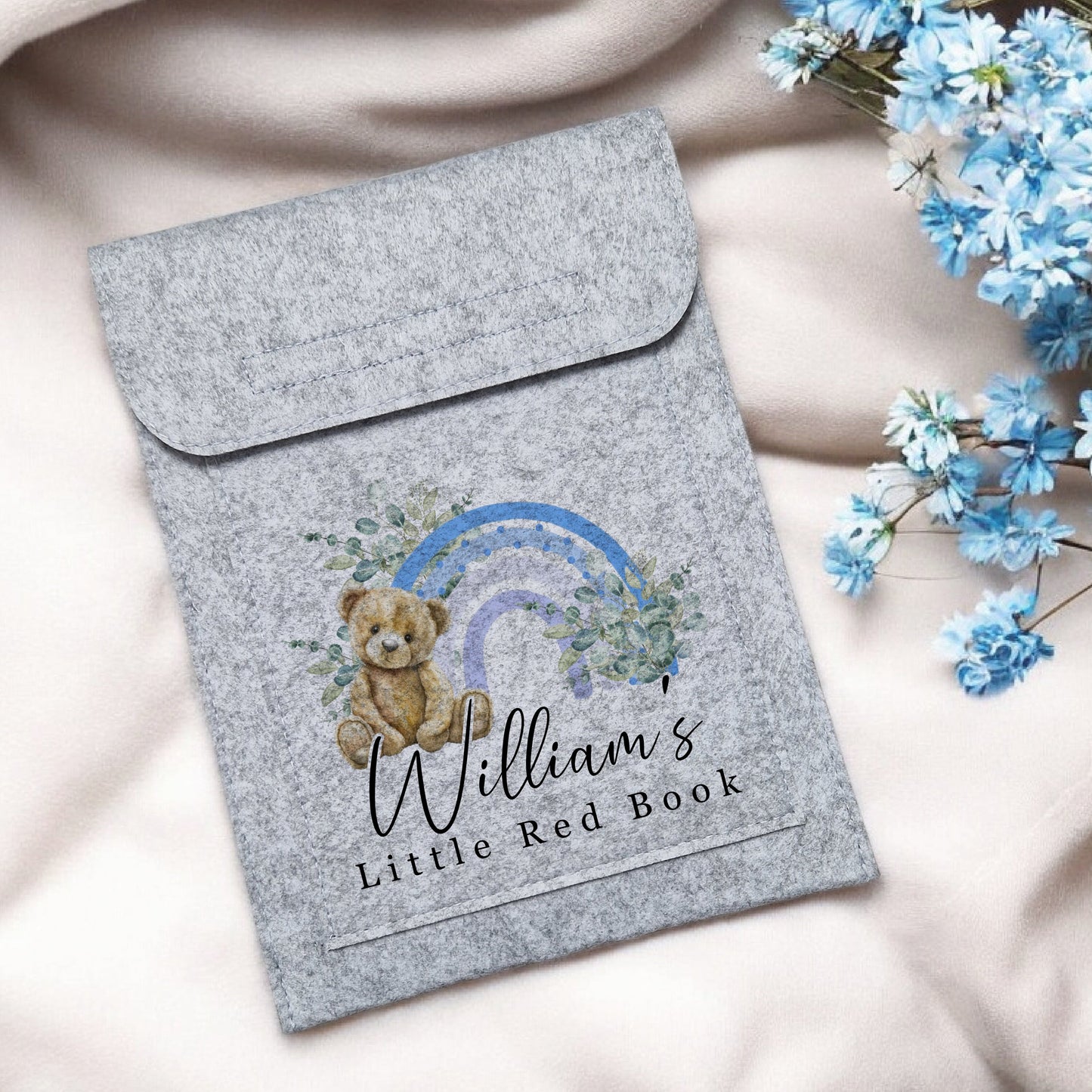 Rainbow Bear Design - Blue or Pink - Little Red Book Holder