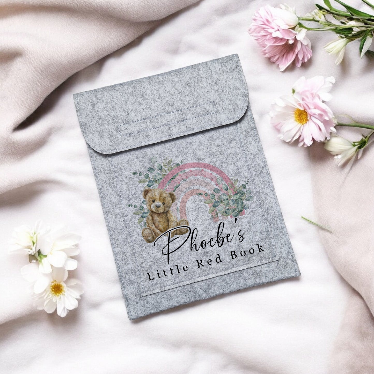 Rainbow Bear Design - Blue or Pink - Little Red Book Holder