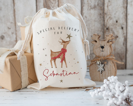 XL Luxury Santa Sack - Reindeer Star Design