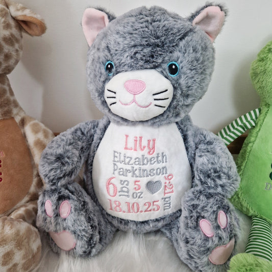 Embroidered Birth Stats Announcement Soft Toy