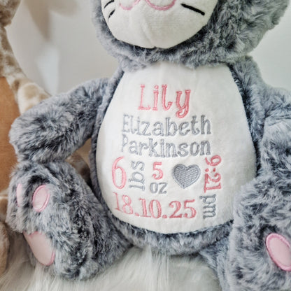 Embroidered Birth Stats Announcement Soft Toy