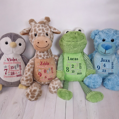 Embroidered Birth Announcement Soft Toy