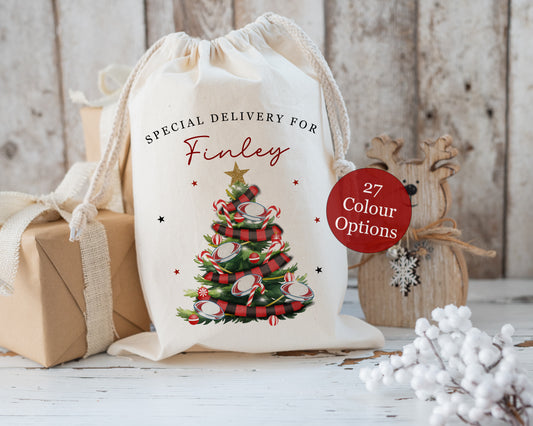 XL Luxury Santa Sack - Rugby Ball Christmas Tree