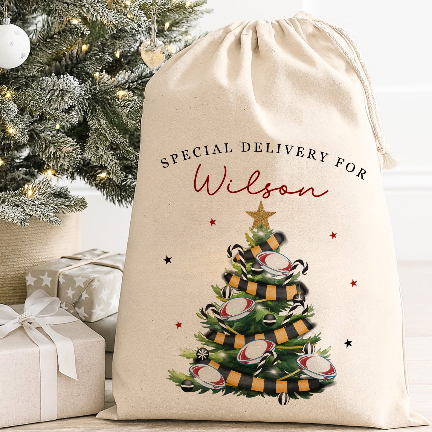 XL Luxury Santa Sack - Rugby Ball Christmas Tree
