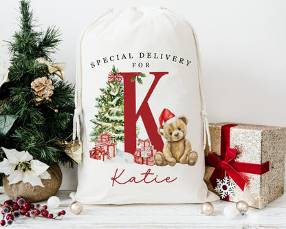 XL Luxury Santa Sack - Red Bear Alphabet