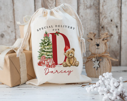 XL Luxury Santa Sack - Red Bear Alphabet