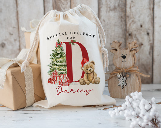 XL Luxury Santa Sack - Red Bear Alphabet