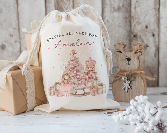 XL Luxury Santa Sack - Pink Nutcracker