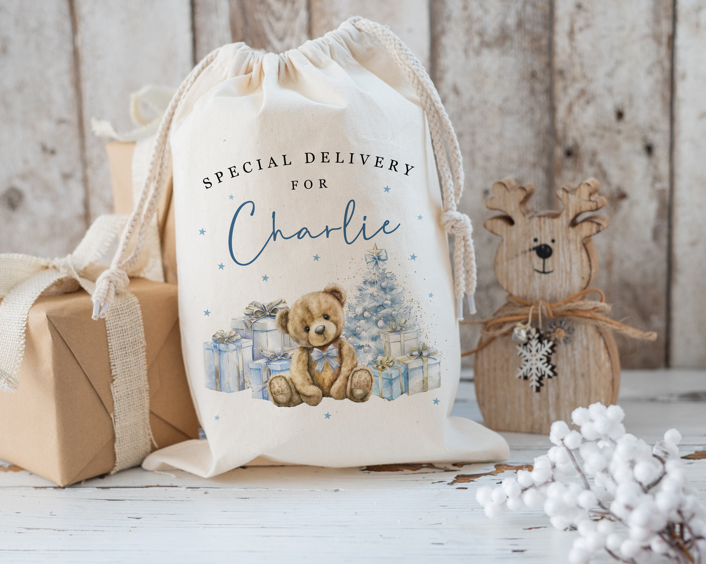XL Luxury Santa Sack - Blue or Pink Teddy Bear