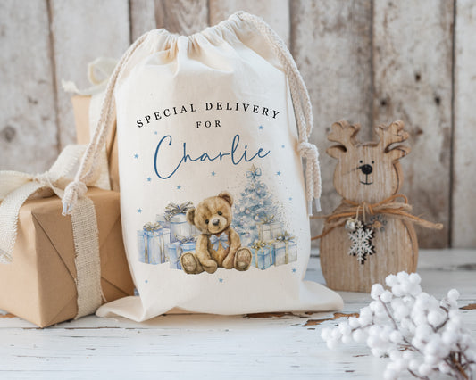 XL Luxury Santa Sack - Blue or Pink Teddy Bear