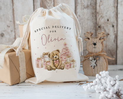 XL Luxury Santa Sack - Blue or Pink Teddy Bear