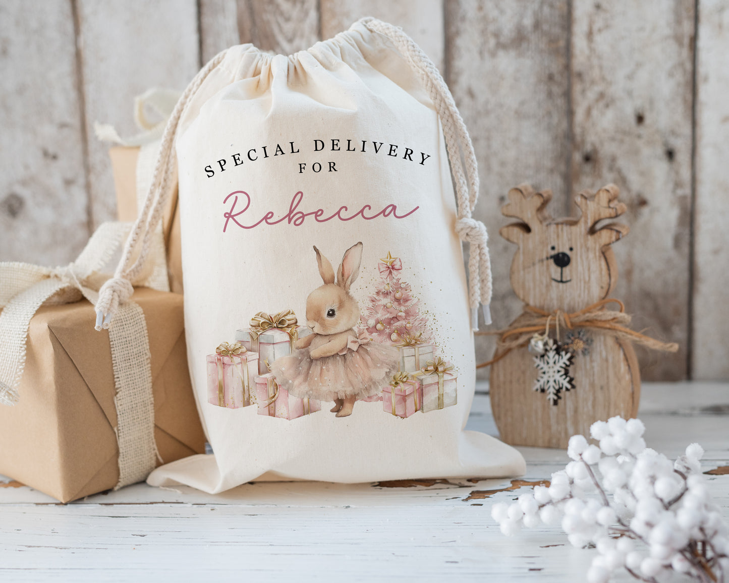 XL Luxury Santa Sack - Pink Rabbit Design