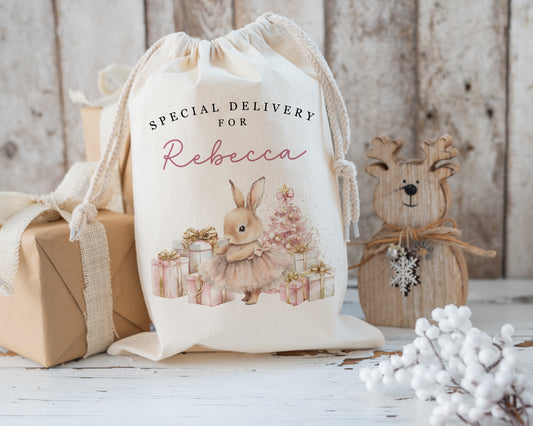XL Luxury Santa Sack - Pink Rabbit Design