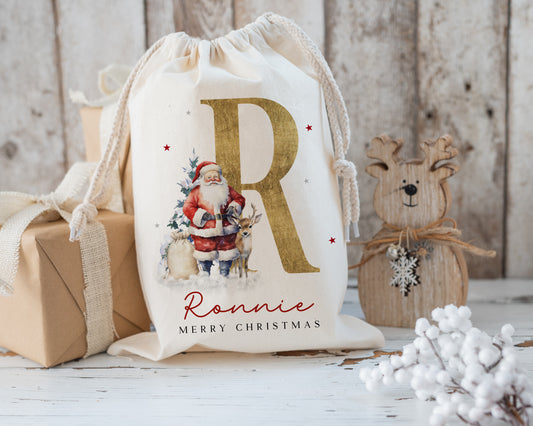 XL Luxury Santa Sack - Gold Santa Alphabet