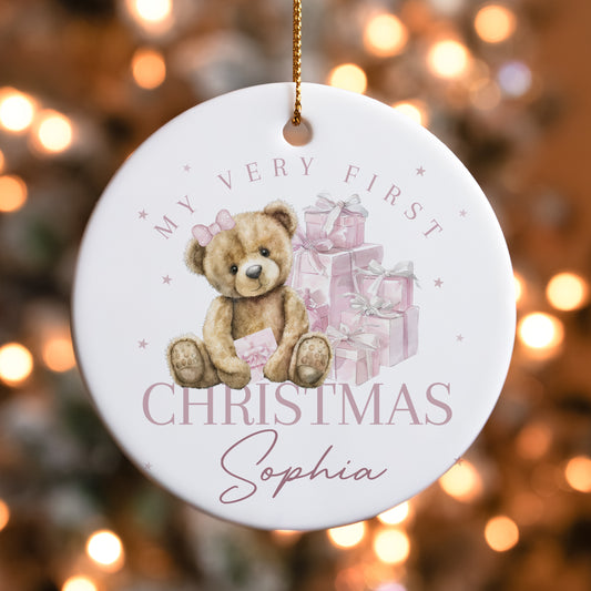 Baby's First Christmas Decoration - Blue or Pink Teddy Bear