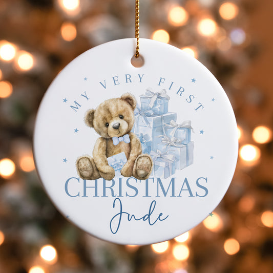 Baby's First Christmas Decoration - Pink or Blue Teddy Bear
