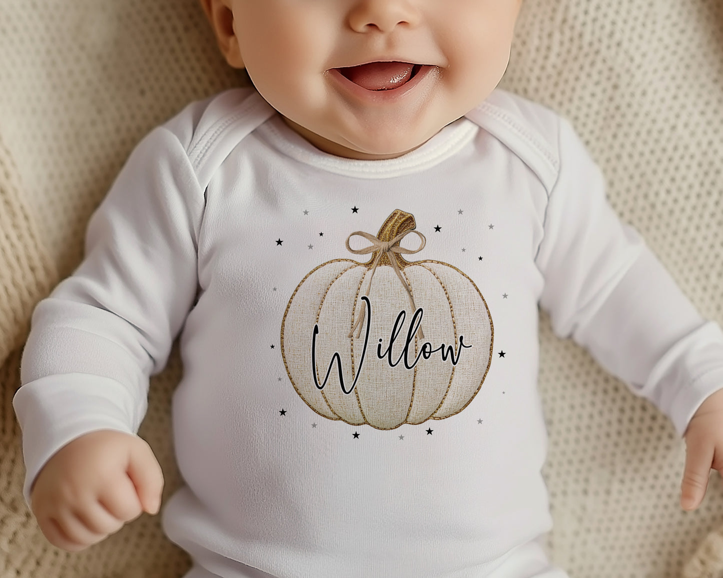 Tweed Embroidered Effect Pumpkin Baby Outfit