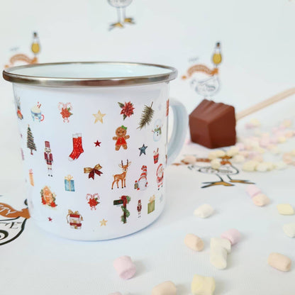 Personalised Christmas Enamel Mug, Stocking Filler, Kids Unbreakable Shatterproof Cup, Hot Chocolate, Christmas Eve Box, Gift Idea for Kids
