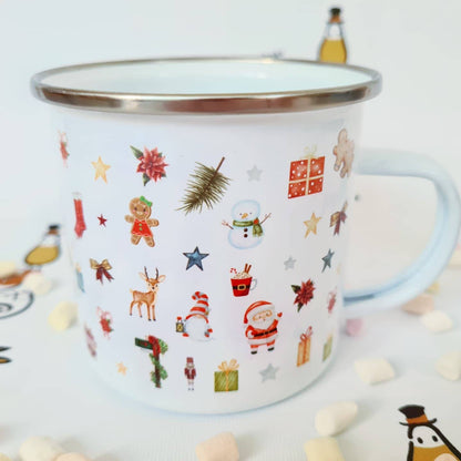 Personalised Christmas Enamel Mug, Stocking Filler, Kids Unbreakable Shatterproof Cup, Hot Chocolate, Christmas Eve Box, Gift Idea for Kids