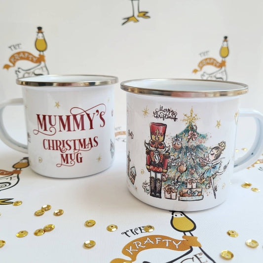 Personalised Christmas Enamel Mug Kids Childrens Hot Chocolate Santa Reindeer Rudolph Christmas Eve Treat Box Stocking Filler Gift Present