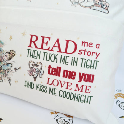 Personalised Christmas Book Cushion, Pocket Cushion, Book Pillow for Children, Christmas Story Time, Nutcracker Santa Elf, Soft Velvet