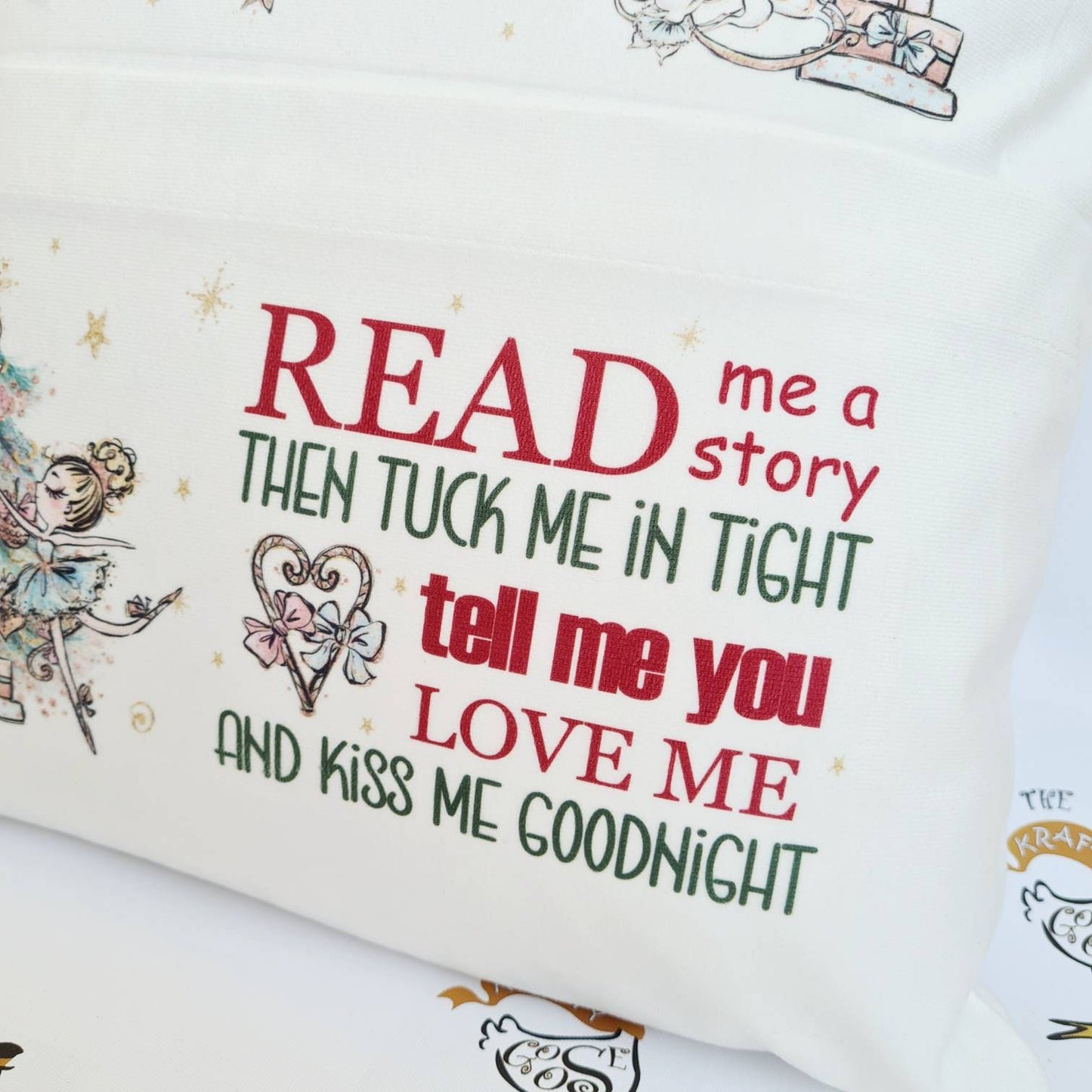 Personalised Christmas Book Cushion, Pocket Cushion, Book Pillow for Children, Christmas Story Time, Nutcracker Santa Elf, Soft Velvet