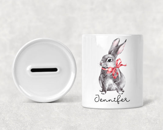 Personalised Rabbit Money Box, Coin Saver, Children's Piggy Bank, Easter Gift for Kids