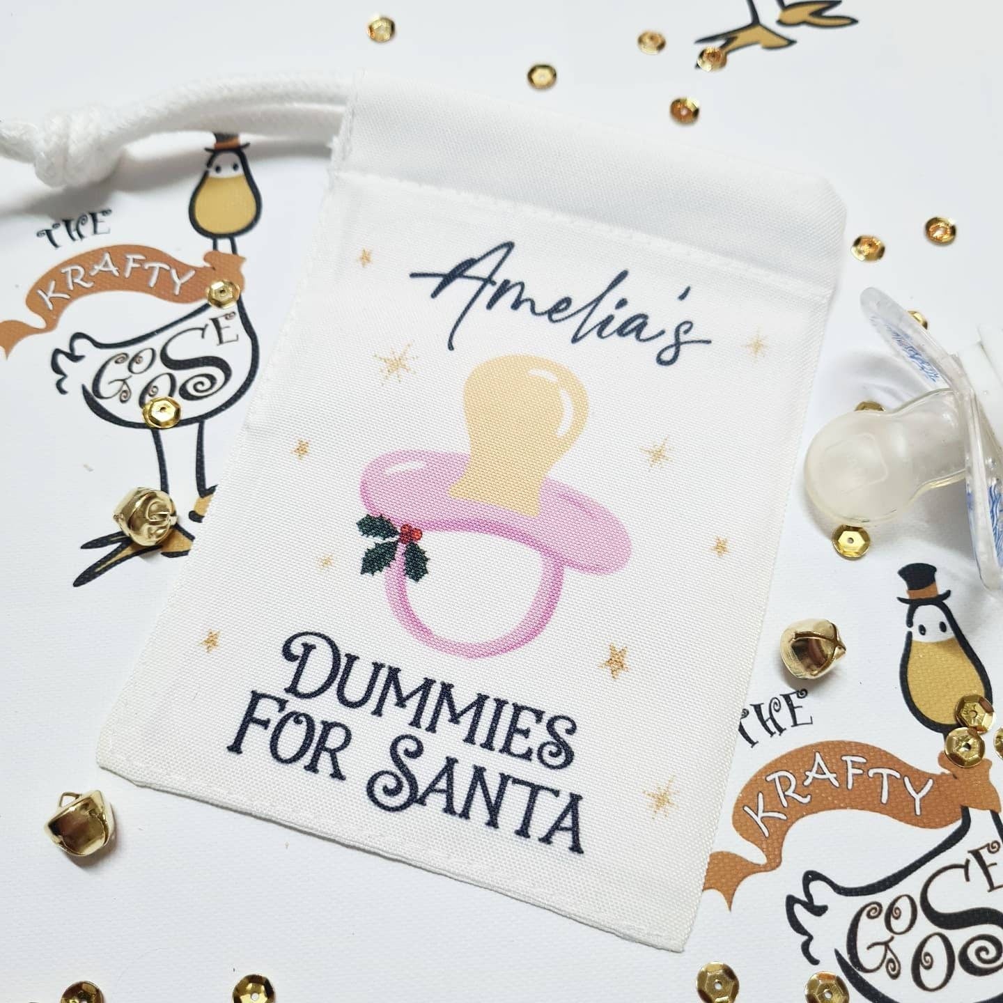 Dummies for Santa Bag, Dummy Fairy Personalised Drawstring Pouch, Father Christmas, Dummy Idea, How to Get Rid of the Dummy