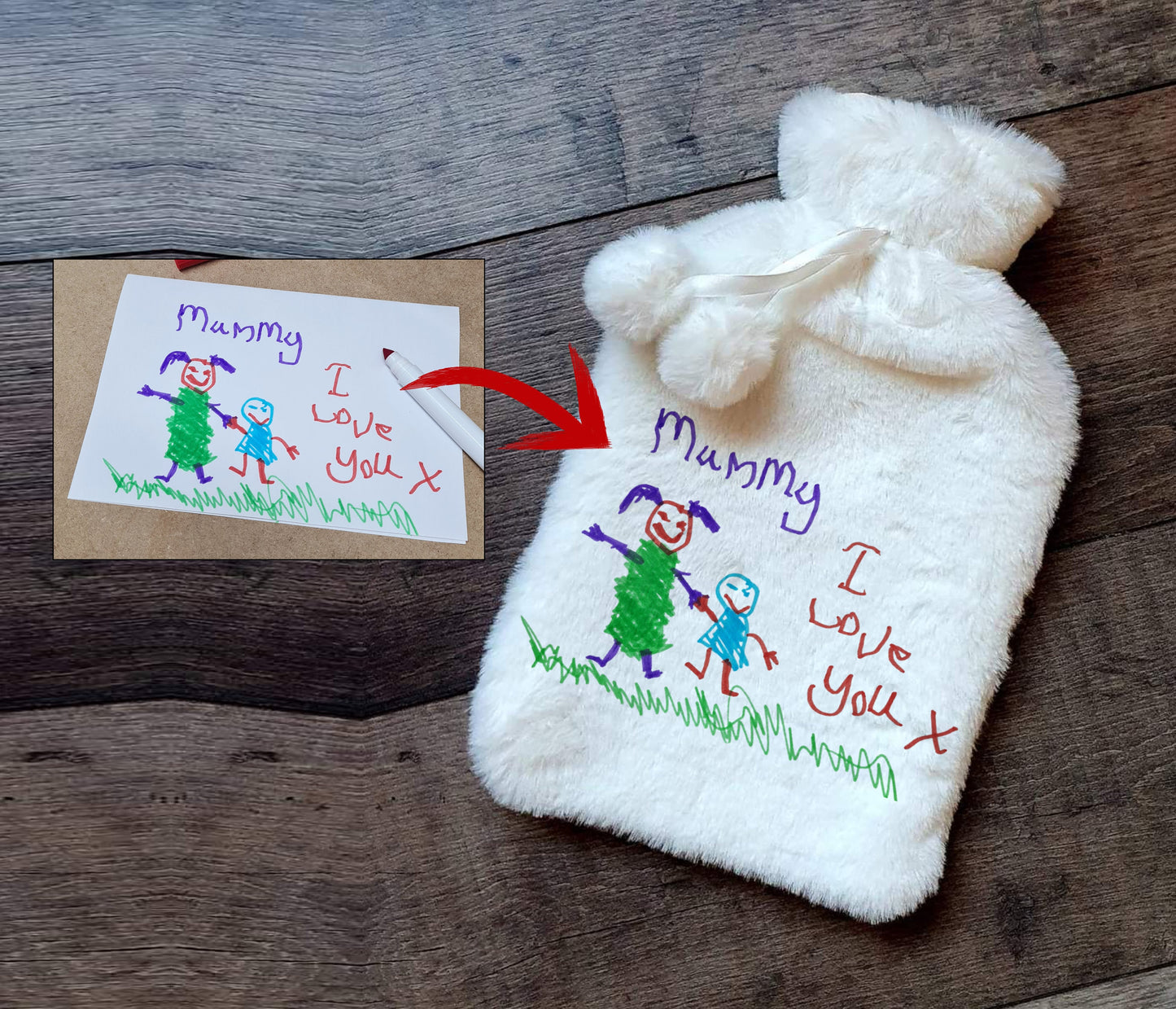 DRAWING Picture onto Hot Water Bottle | Personalised for Mother's Day | Perfect Gift Idea | Your Child's Drawing | Gifts for Mum | Nan