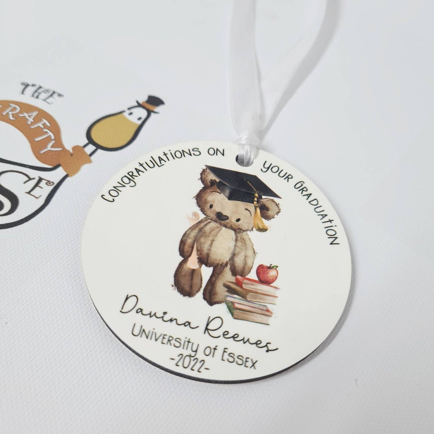 Personalised Graduation Gift | Round Ornament | Bear Illustration | Unique Tag Keepsake | MDF Circle Disc |