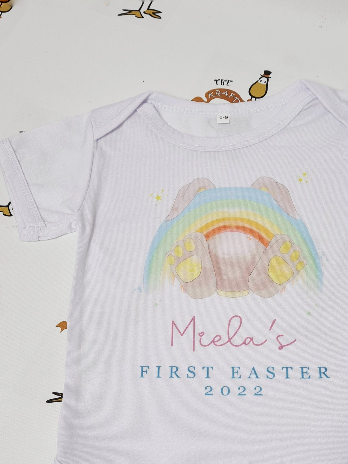 Personalised First Easter Baby Vest Bodysuit | Easter Babygrow | Watercolour Rainbow Bunny | New Baby | Easter Gift |