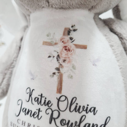 Christening Gift | Personalised Soft Toy | Custom Gift | Baptism | Bunny Elephant Giraffe Teddy Bear | Printed Thank You Wedding Flower Girl