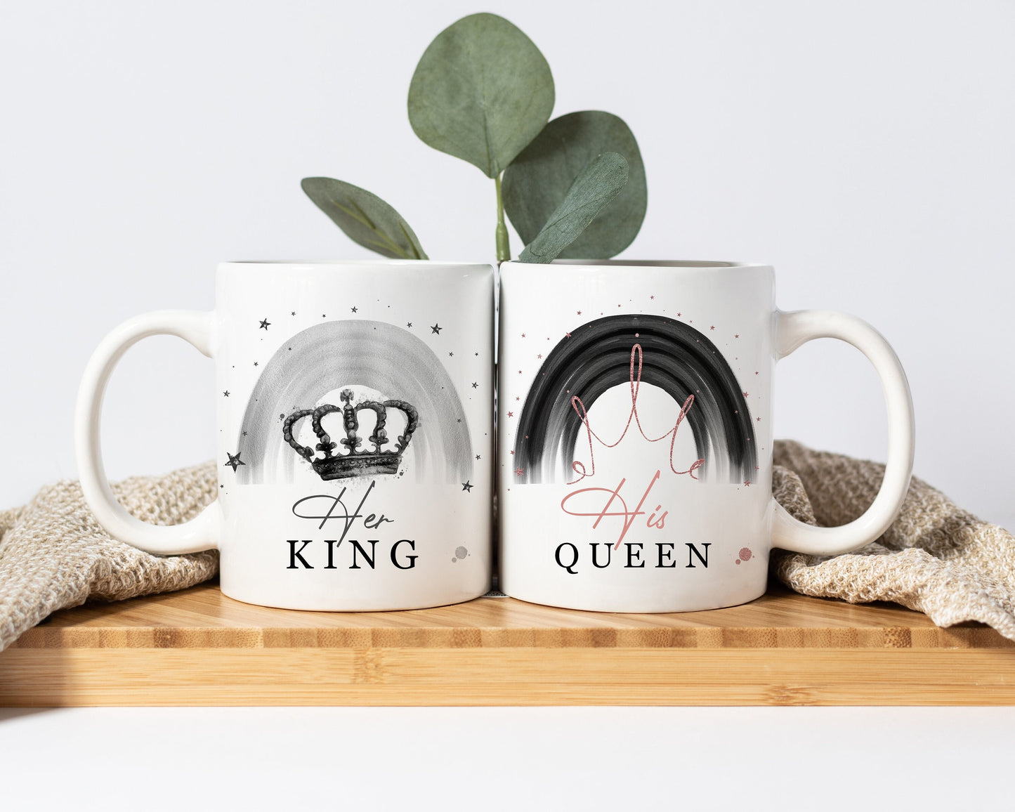 King Queen Couples Mugs, Matching Pair of Mugs, Perfect Gift Ideas for Valentines, Anniversary and Weddings