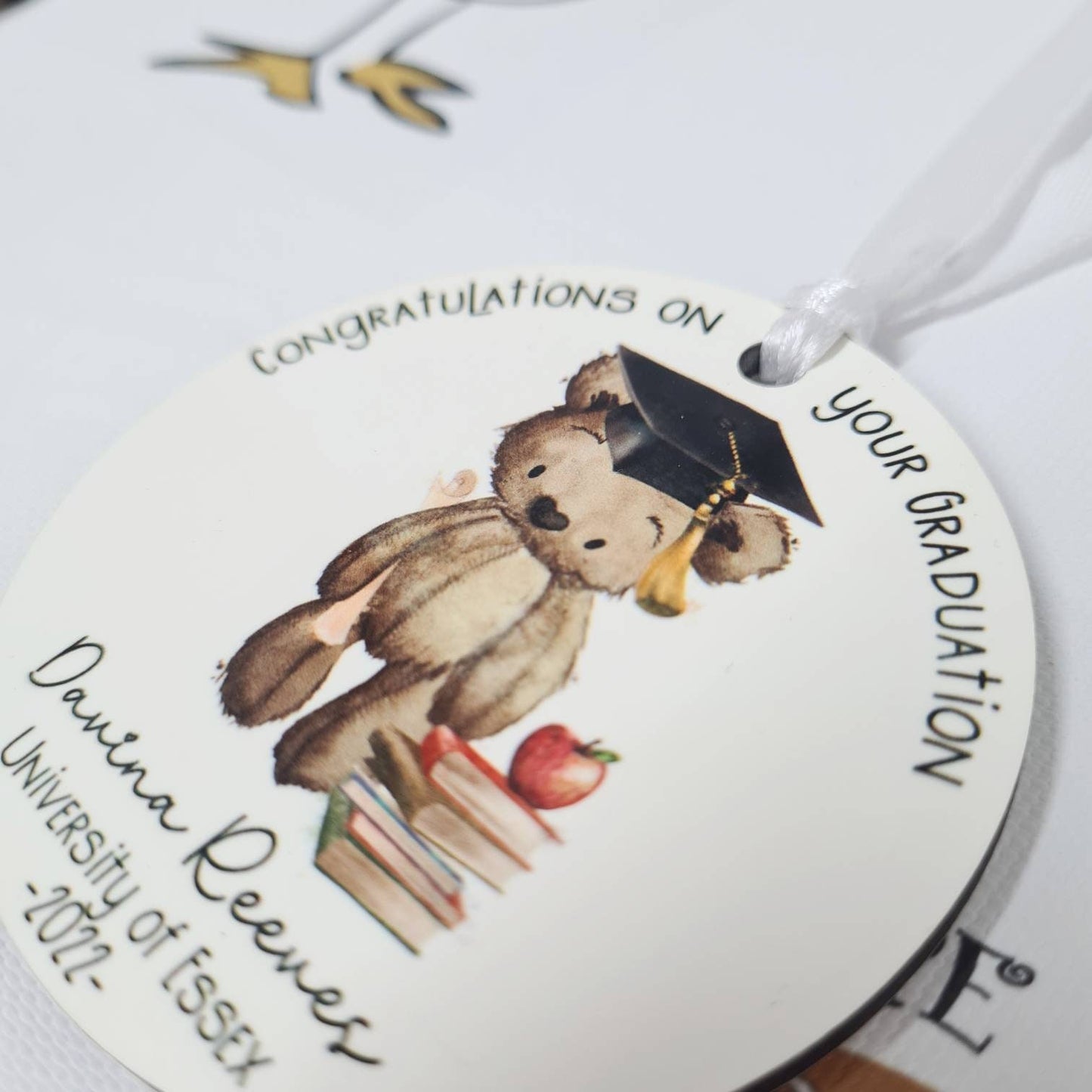 Personalised Graduation Gift | Round Ornament | Bear Illustration | Unique Tag Keepsake | MDF Circle Disc |