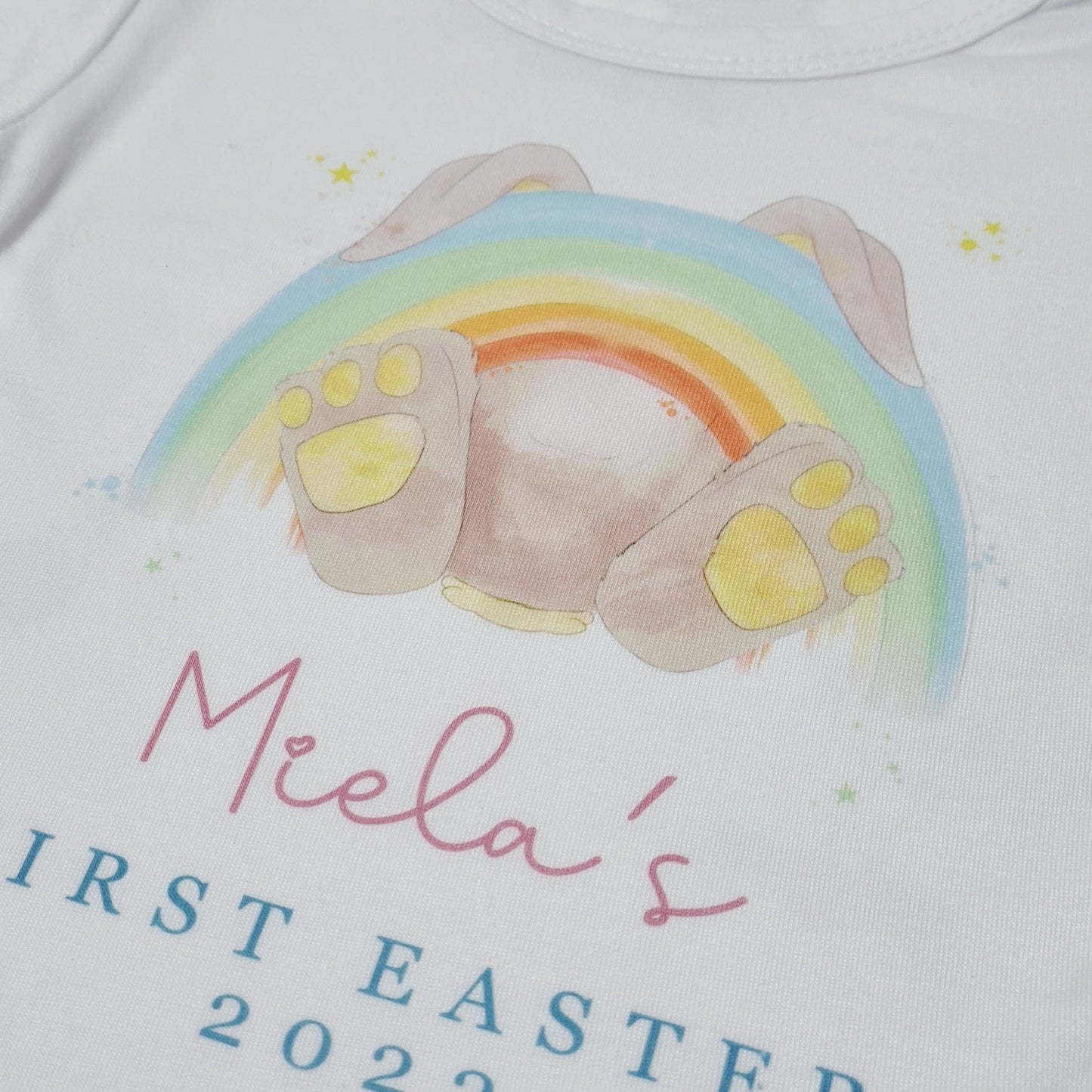 Personalised First Easter Baby Vest Bodysuit | Easter Babygrow | Watercolour Rainbow Bunny | New Baby | Easter Gift |