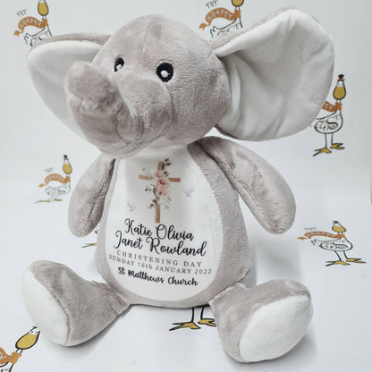 Christening Gift | Personalised Soft Toy | Custom Gift | Baptism | Bunny Elephant Giraffe Teddy Bear | Printed Thank You Wedding Flower Girl