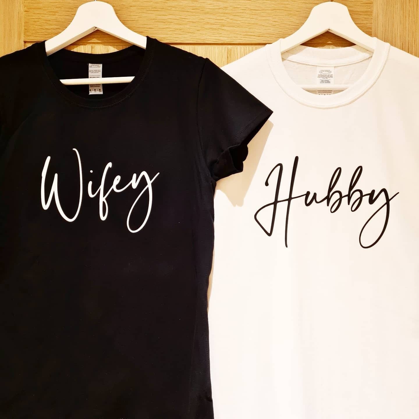 MATCHING Husband Wife T-Shirts | Tshirt Tee | Hubby Wifey Wedding | Honeymoon | Gifts for Husband | Gifts for Wife | Gifts for Couples