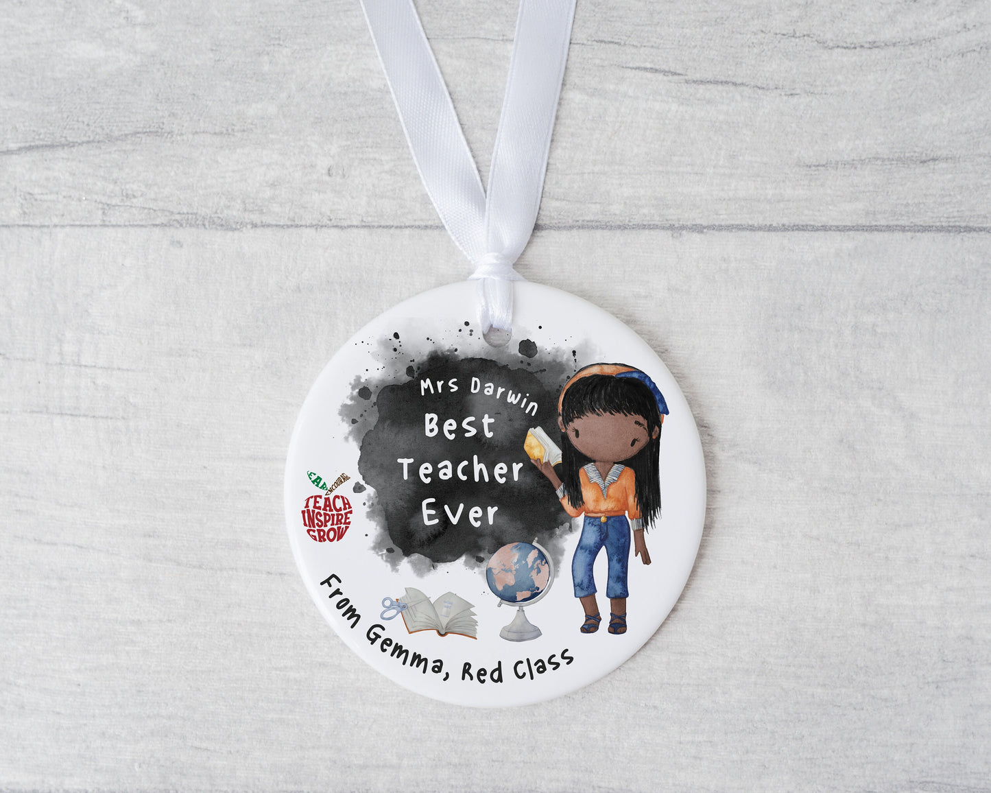 Personalised Teacher Gift, Round Ornament, End of School Term, Unique Tag, Keepsake, MDF Circle Disc, Cheap Teacher Present