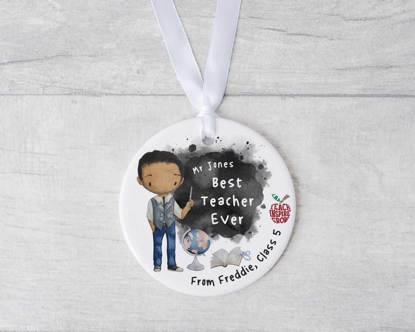 Personalised Teacher Gift, Round Ornament, End of School Term, Unique Tag, Keepsake, MDF Circle Disc, Cheap Teacher Present