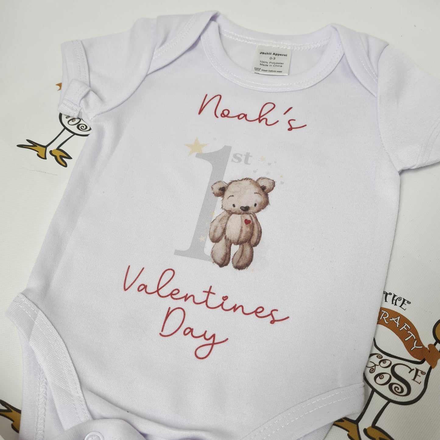 Personalised First Valentines Day Baby Vest Bodysuit | Valentine's Day | Watercolour Bear | New Baby | Love |