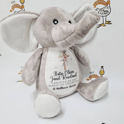 Christening Gift | Personalised Soft Toy | Custom Gift | Baptism | Bunny Elephant Giraffe Teddy Bear | Printed Thank You Wedding Flower Girl