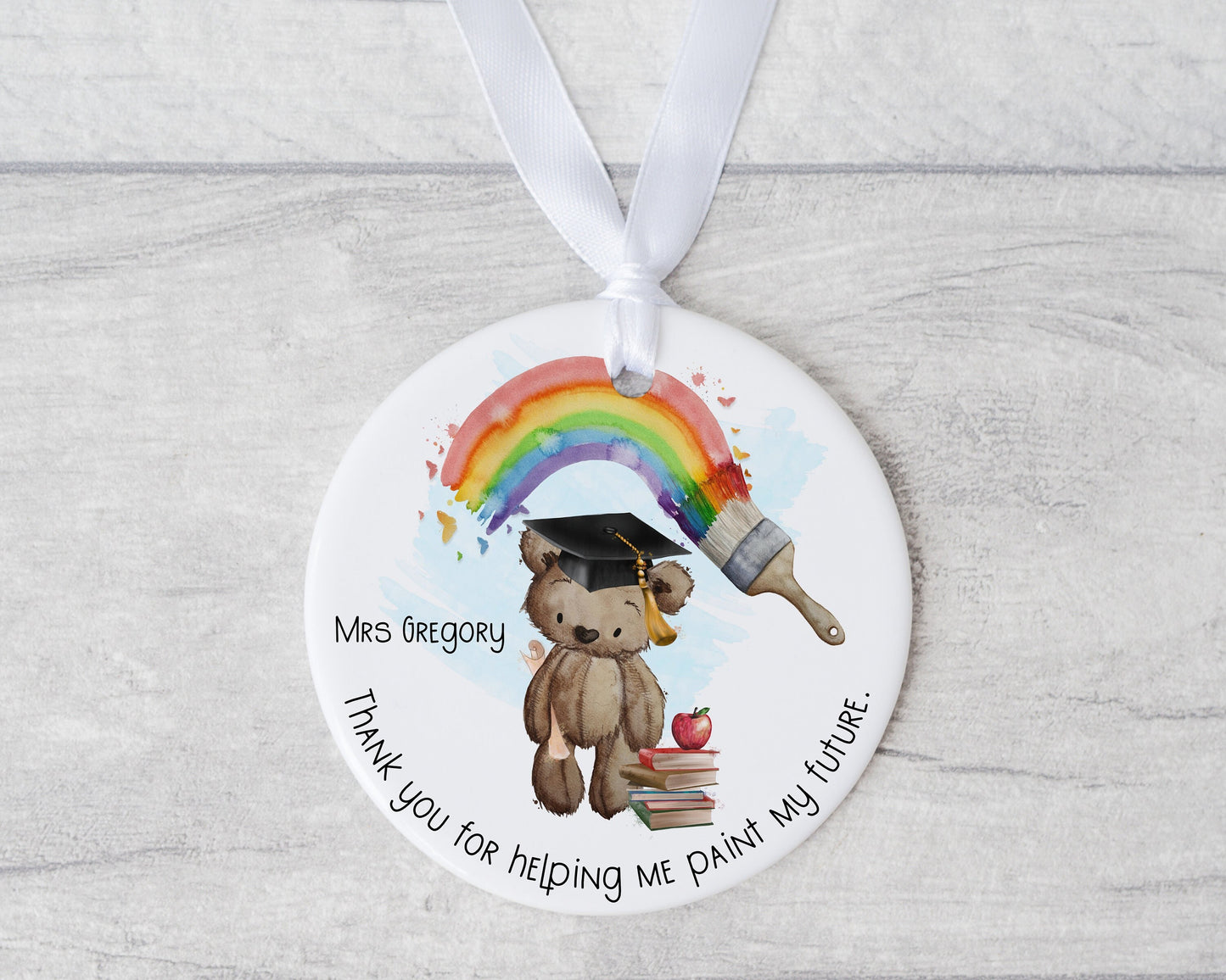 Personalised Teacher Gift, Round Ornament, End of School Term, Unique Tag, Keepsake, MDF Circle Disc, Cheap Teacher Present