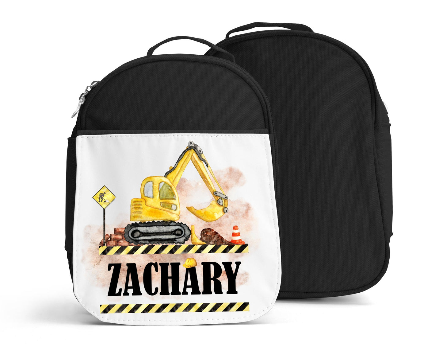 Personalised School Gym Bag, Kids PE Bag, Back to School Digger Theme, Construction Vehicle, Excavator with Name