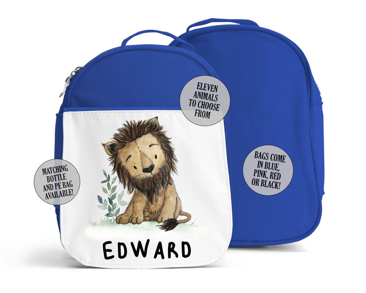 Personalised School Gym Bag, Kids PE Bag, Back to School Safari Theme, Alphabet with Name, Lion Zebra Elephant Giraffe