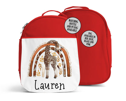 Personalised Giraffe Safari Lunch Bag, Bottle Bundle, Back to School Cool Bag Lunch Box Kids Toddler Nursery, Unique Safari Design