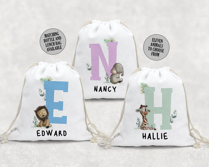 Personalised Safari Animal Lunch Bag, Bottle Bundle, Back to School Cool Bag, Lunch Box, Kids Toddler Nursery, Popular Design, Lion Giraffe
